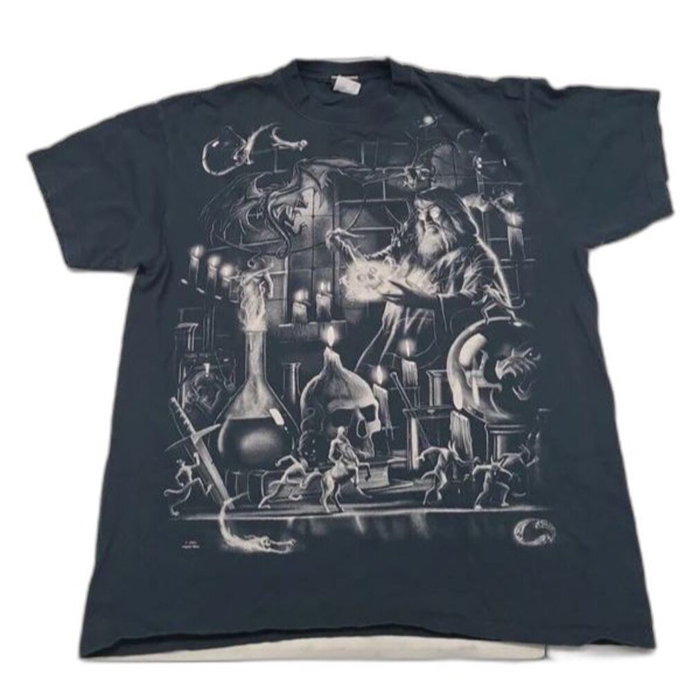 Vtg Liquid Blue Magic Wizard AOP tshirt